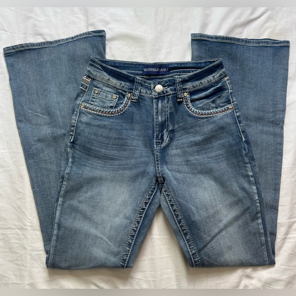 Westfield Eagle Jeans Bootcut High Rise Womens Size 9 Rhinestones Sequins NWOT - Picture 2 of 8